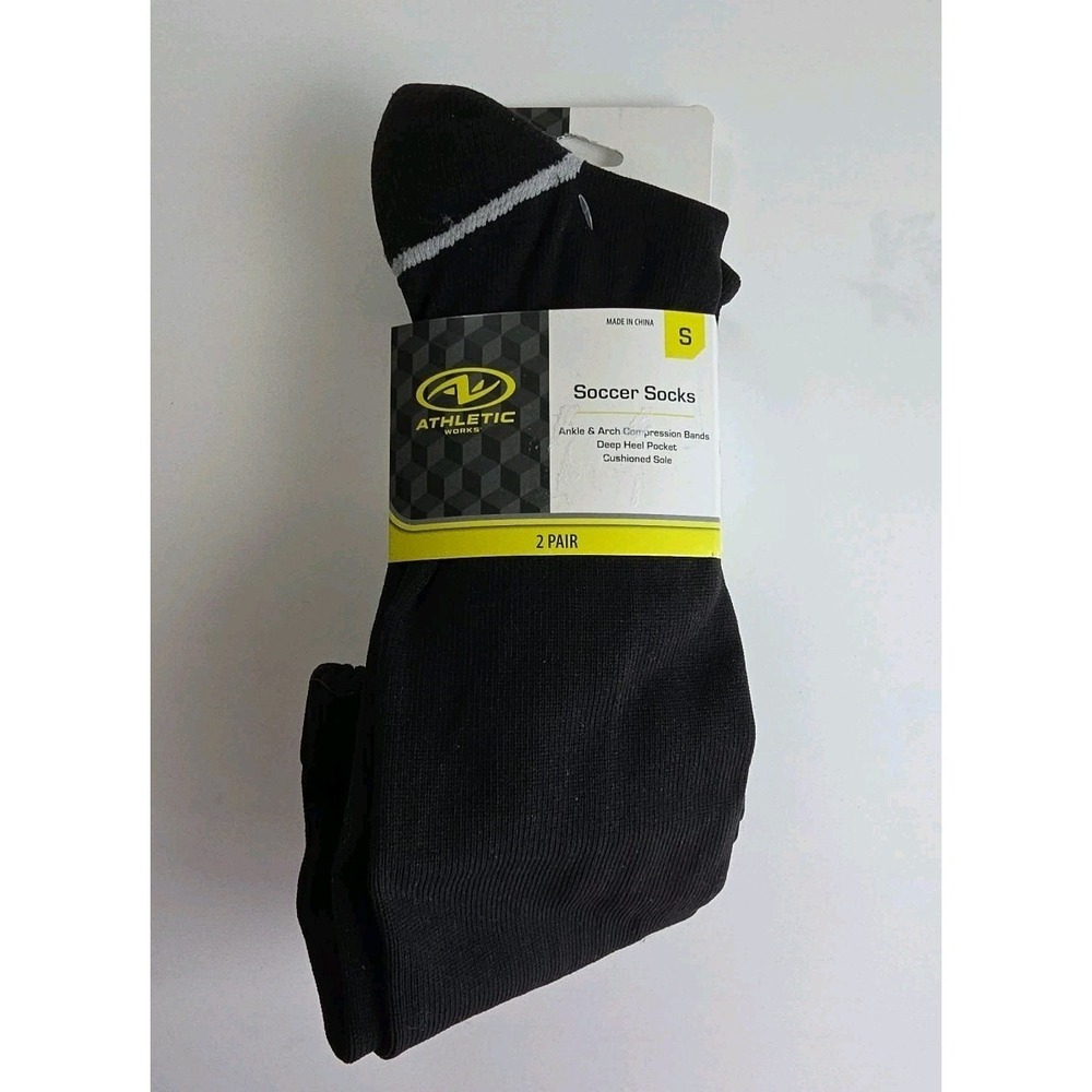 Athletic Works‎ Youth SOCCER Socks Unisex 2 pair BLACK NEW